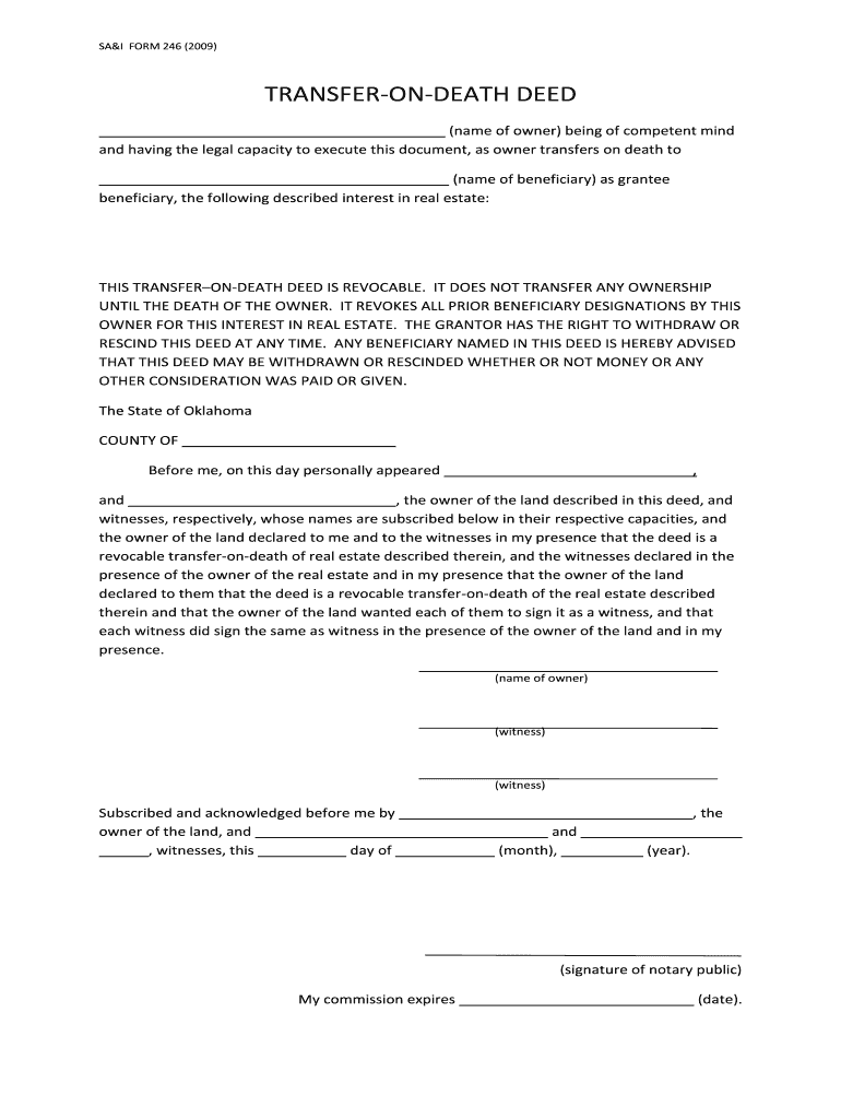  Transfer on Death Deed Oklahoma Form 2009-2024